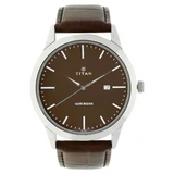Titan Brown Dial Brown Leather Strap Watch - 1584SL04