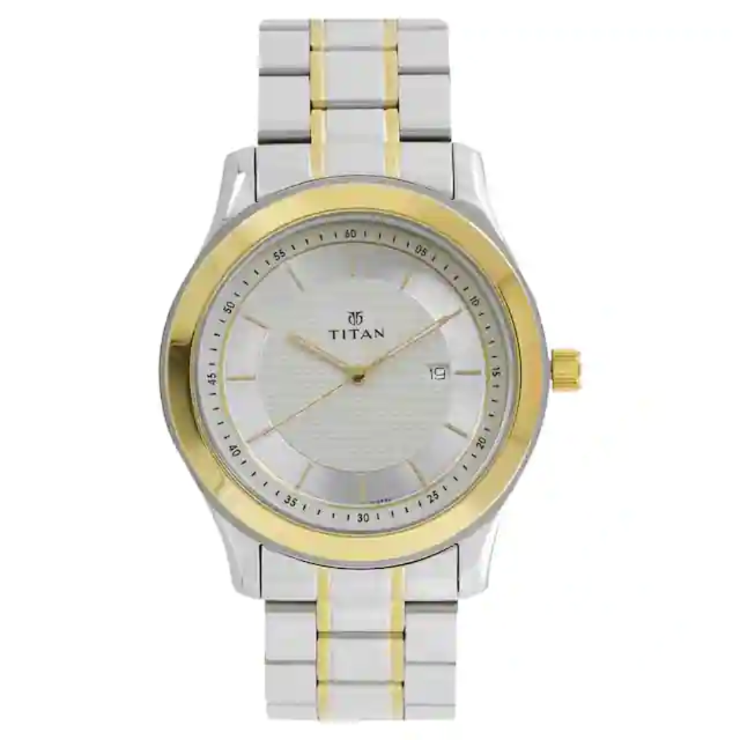 Titan Silver Dial Two Toned Stainless Steel Strap Watch - 1627BM03