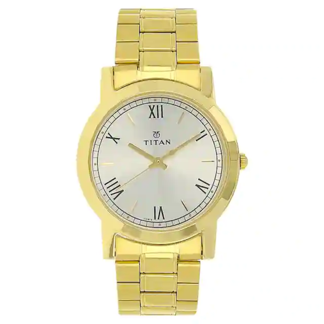 Titan Silver Dial Golden Stainless Steel Strap Watch NP1644YM01
