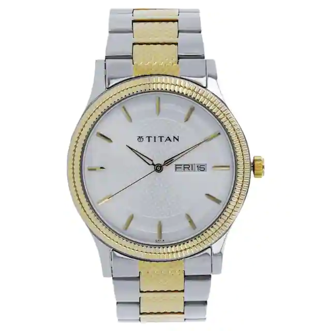 Titan Silver Dial Two Toned Stainless Steel Strap Watch - 1650BM03