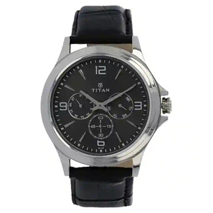 Titan Anthracite Dial Black Leather Strap Watch NP1698SL02 - KRISHNA WATCH COMPANY