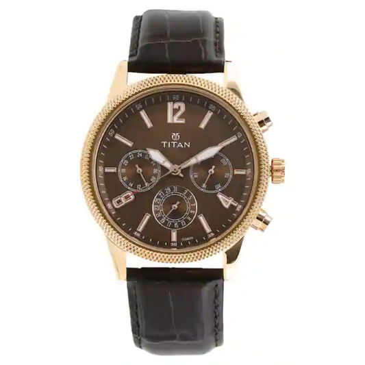 Titan Workwear Watch with Brown Dial & Leather Strap 1734WL01
