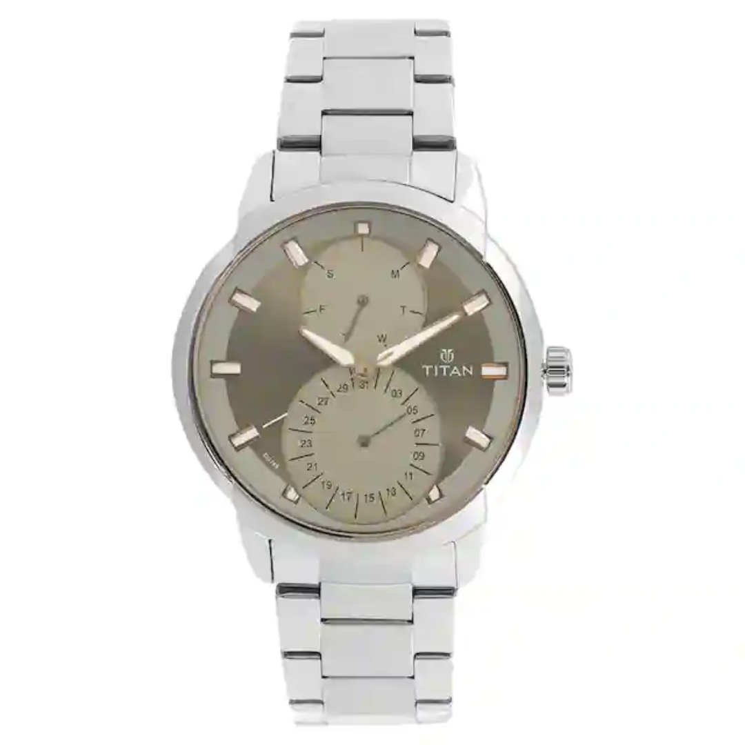 Titan Grey Dial Silver Stainless Steel Strap Watch NP1756SM01 (DG769)