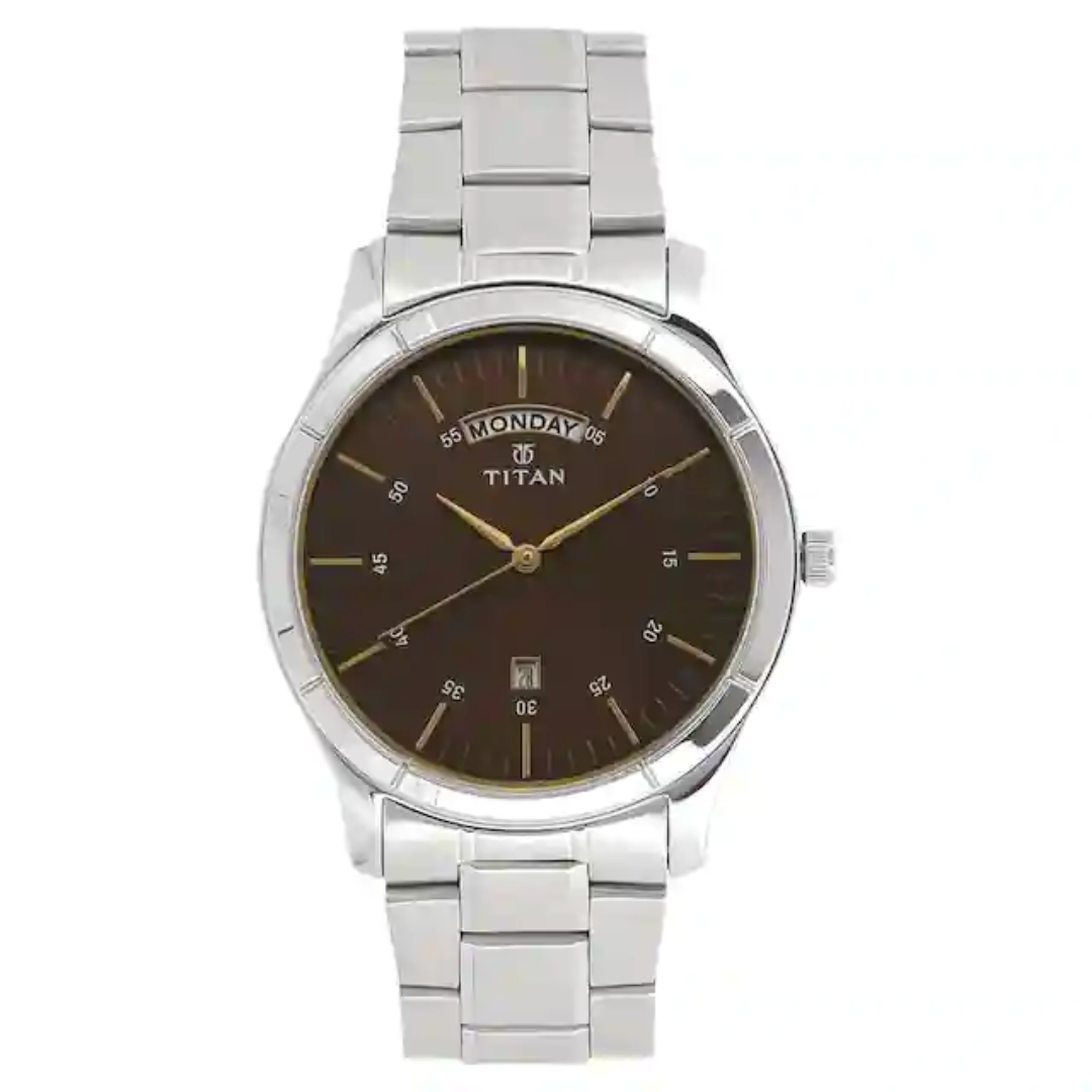 Titan Workwear Watch with Brown Dial & Stainless Steel Strap 1767SM03