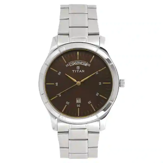 Titan Workwear Watch with Brown Dial & Stainless Steel Strap 1767SM03