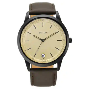 Titan Workwear Watch with Golden Dial & Leather Strap NP1806NL02 (DK824) - KRISHNA WATCH COMPANY
