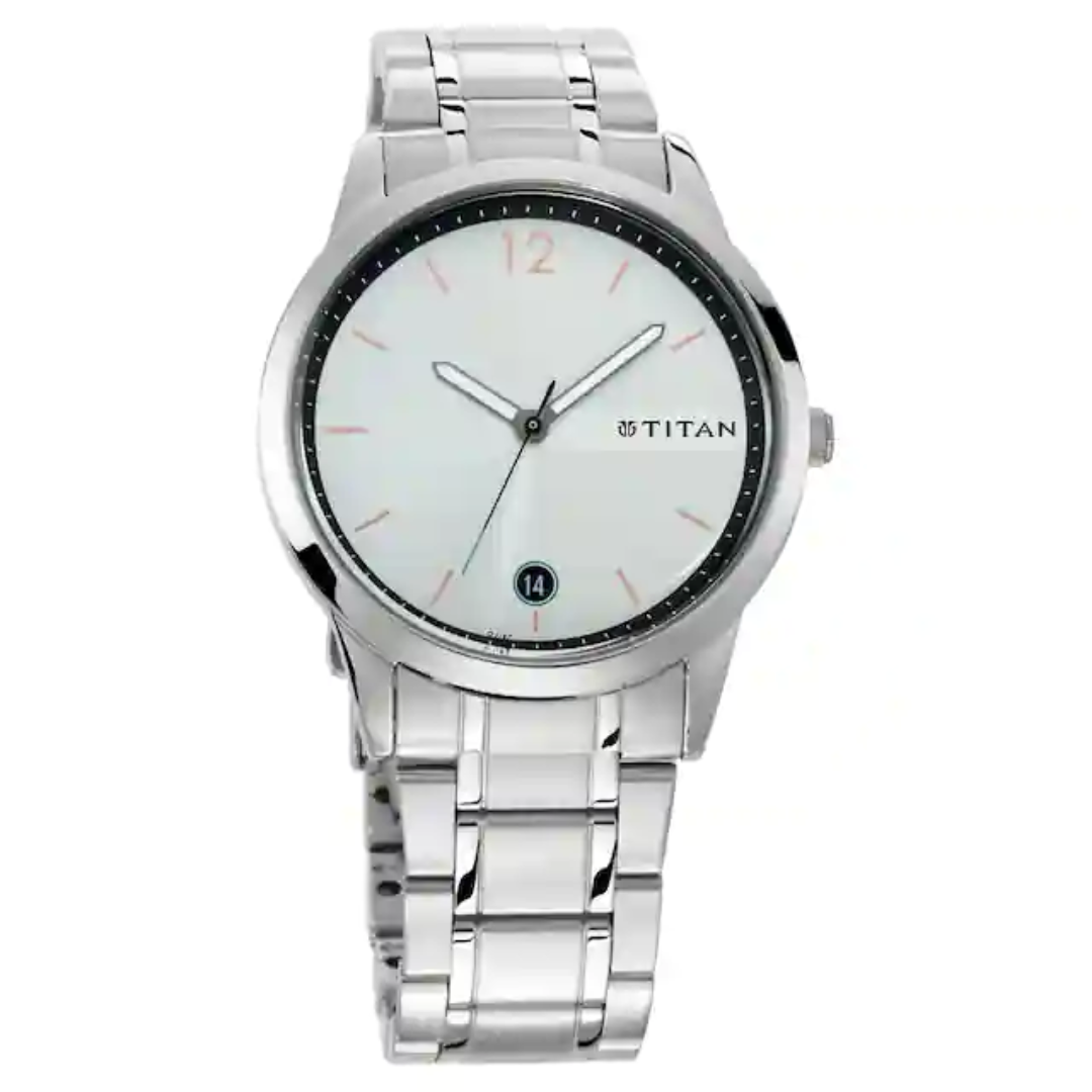Titan Workwear Watch with White Dial & Stainless Steel Strap - 1806SM01