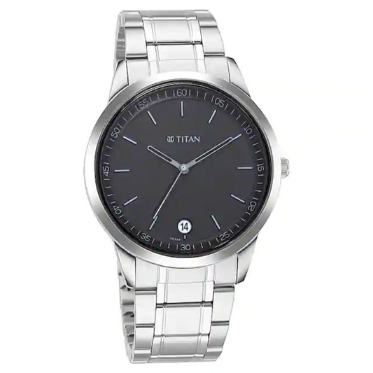 Titan Workwear Watch with Black Dial & Metal Strap 1806SM02