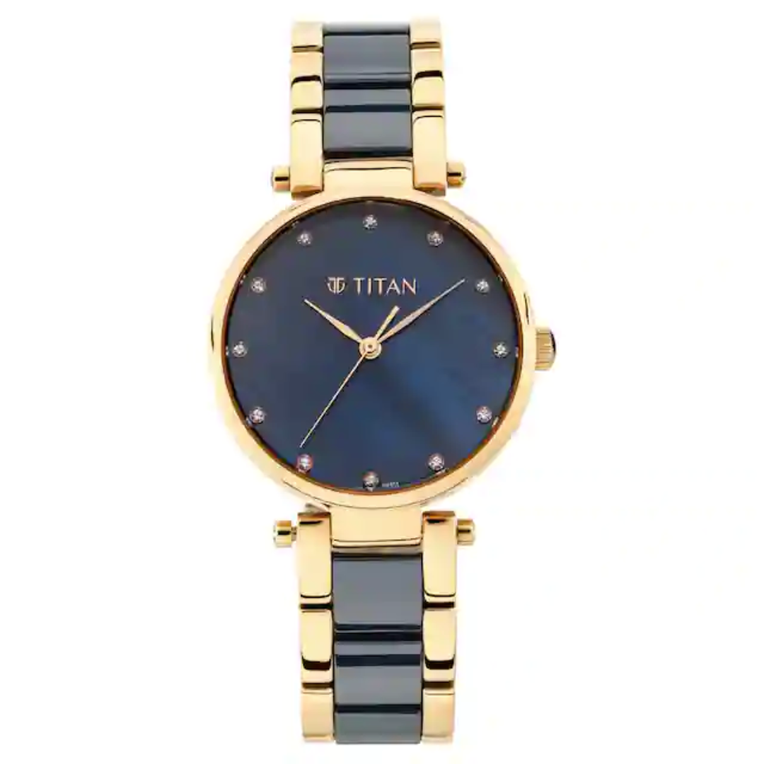 Titan Blue Mother-of-Pearl Dial Ceramic & Metal Strap Watch NP95061WD05