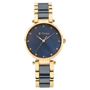 Titan Blue Mother-of-Pearl Dial Ceramic & Metal Strap Watch NP95061WD05 - KRISHNA WATCH COMPANY