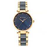 Titan Blue Mother-of-Pearl Dial Ceramic & Metal Strap Watch NP95061WD05