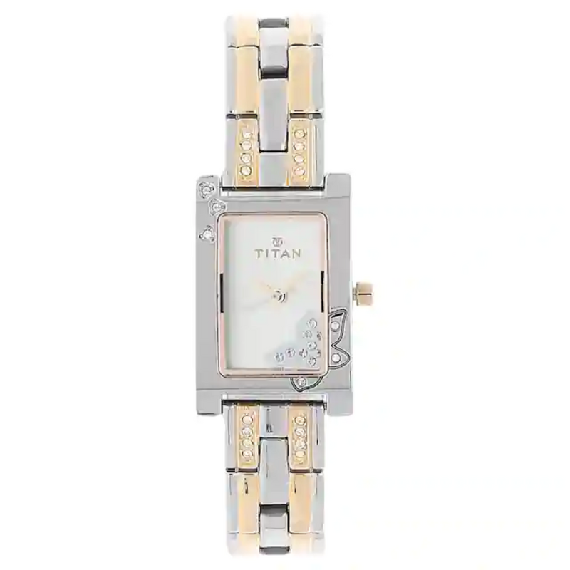 Titan Silver Dial Two Toned Metal Strap Watch NP9716KM01 - KRISHNA WATCH COMPANY