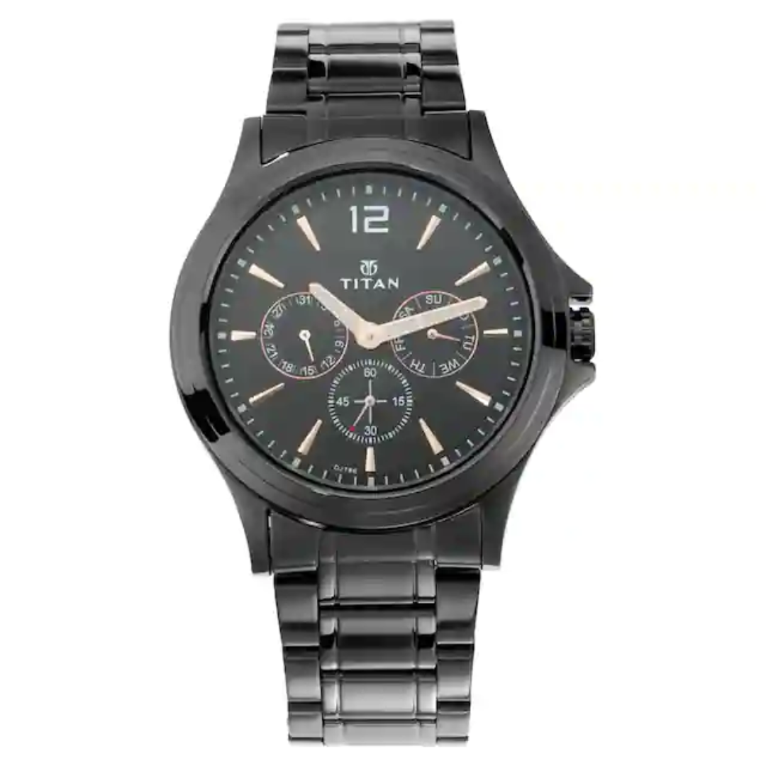 Titan Black Dial Stainless Steel Strap Watch 1698NM01