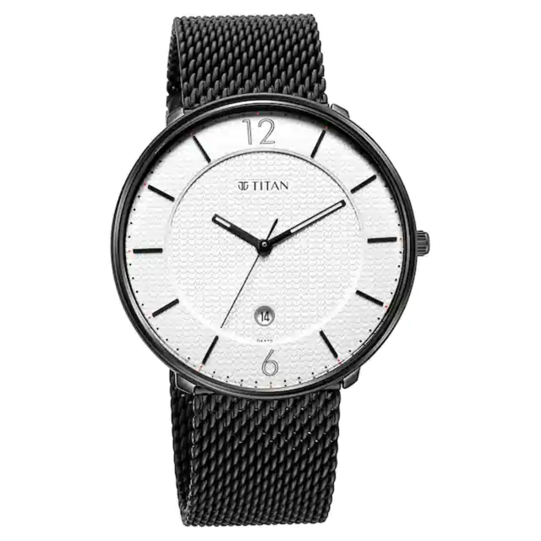 Titan Workwear Watch with White Dial & Stainless Steel Strap NQ1849NM01