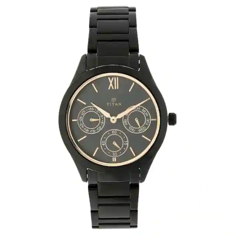 Titan Black Dial Black Stainless Steel Strap Watch - 2570NM01