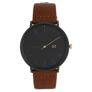 Tommy Hilfiger Black Dial Brown Leather Strap Watch NCTH1791461 - KRISHNA WATCH COMPANY