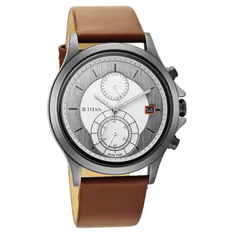 Titan Workwear Silver Dial Brown Leather Strap Watch NP1870QL01 - KRISHNA WATCH COMPANY
