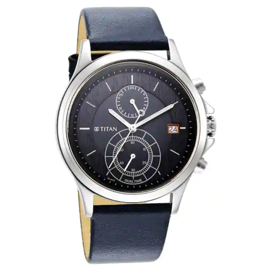 Titan Workwear Blue Dial Blue Leather Strap Watch - 1870SL01 - KRISHNA WATCH COMPANY