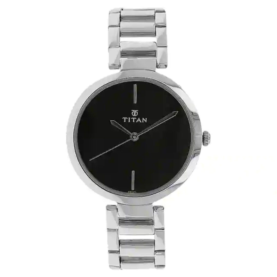 Titan Black Dial Silver Stainless Steel Strap Watch - 2480SM02
