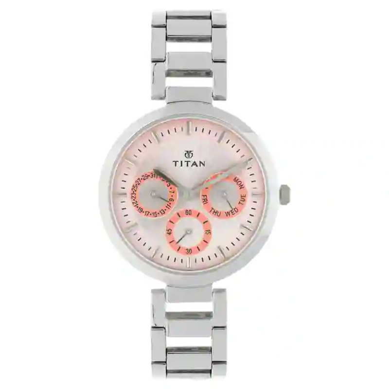 Titan Pink Dial Silver Stainless Steel Strap Watch 2480SM05 - KRISHNA WATCH COMPANY