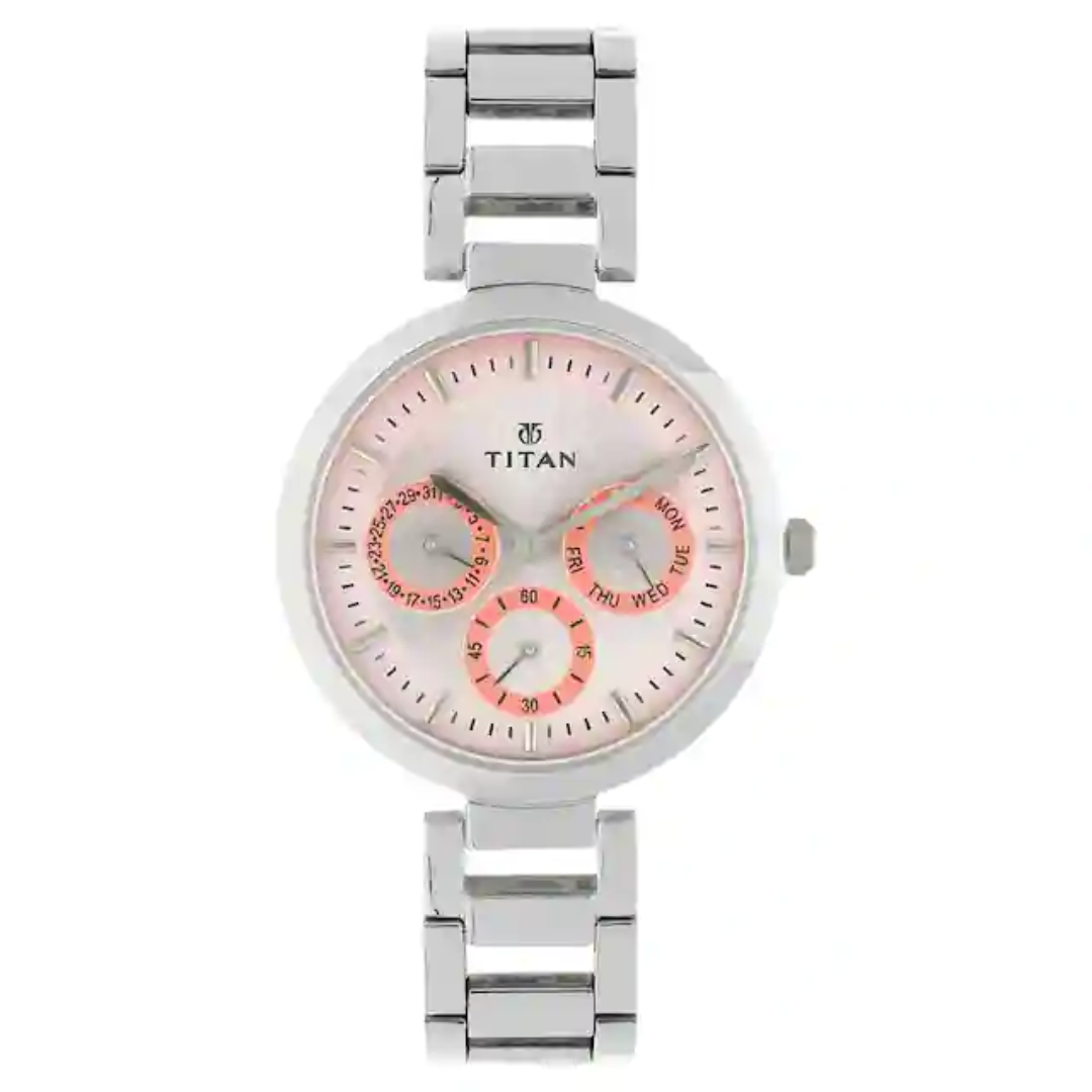 Titan Pink Dial Silver Stainless Steel Strap Watch 2480SM05