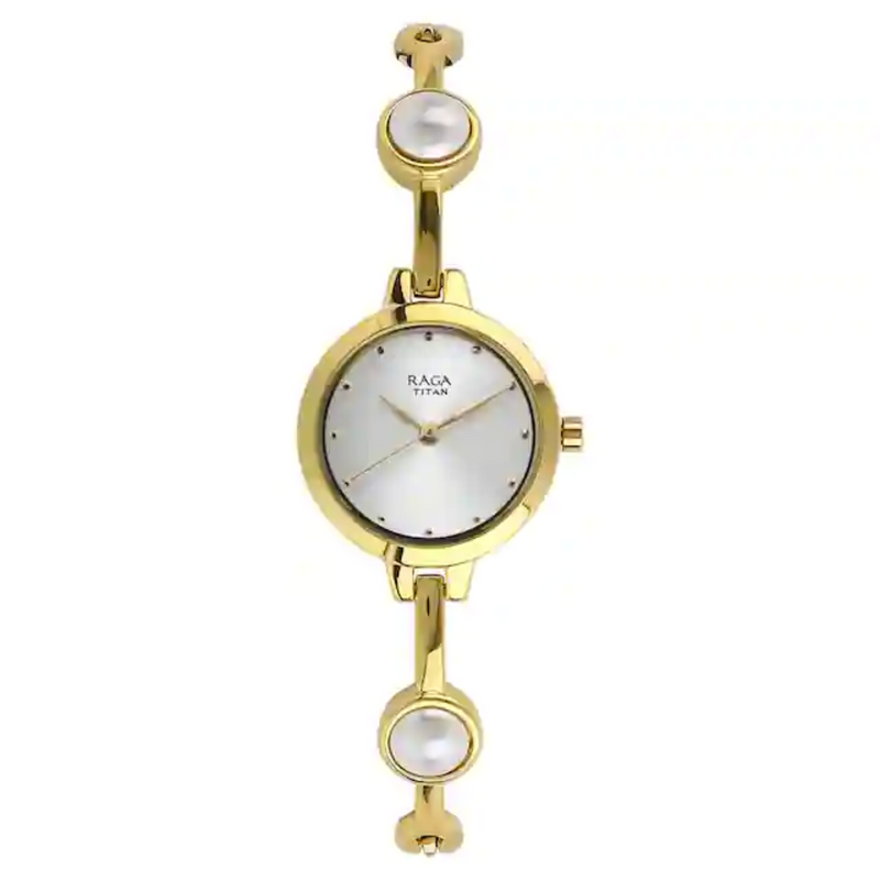 Titan Raga White Dial Golden Metal Strap Watch 2576YM01