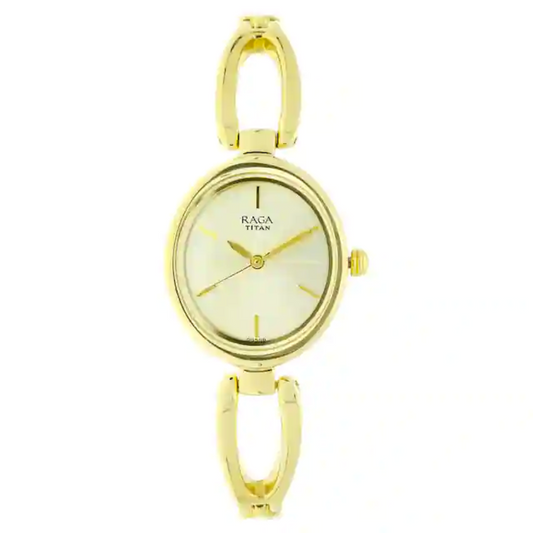 Titan Raga Viva Champagne Dial Metal Strap Watch 2579YM01