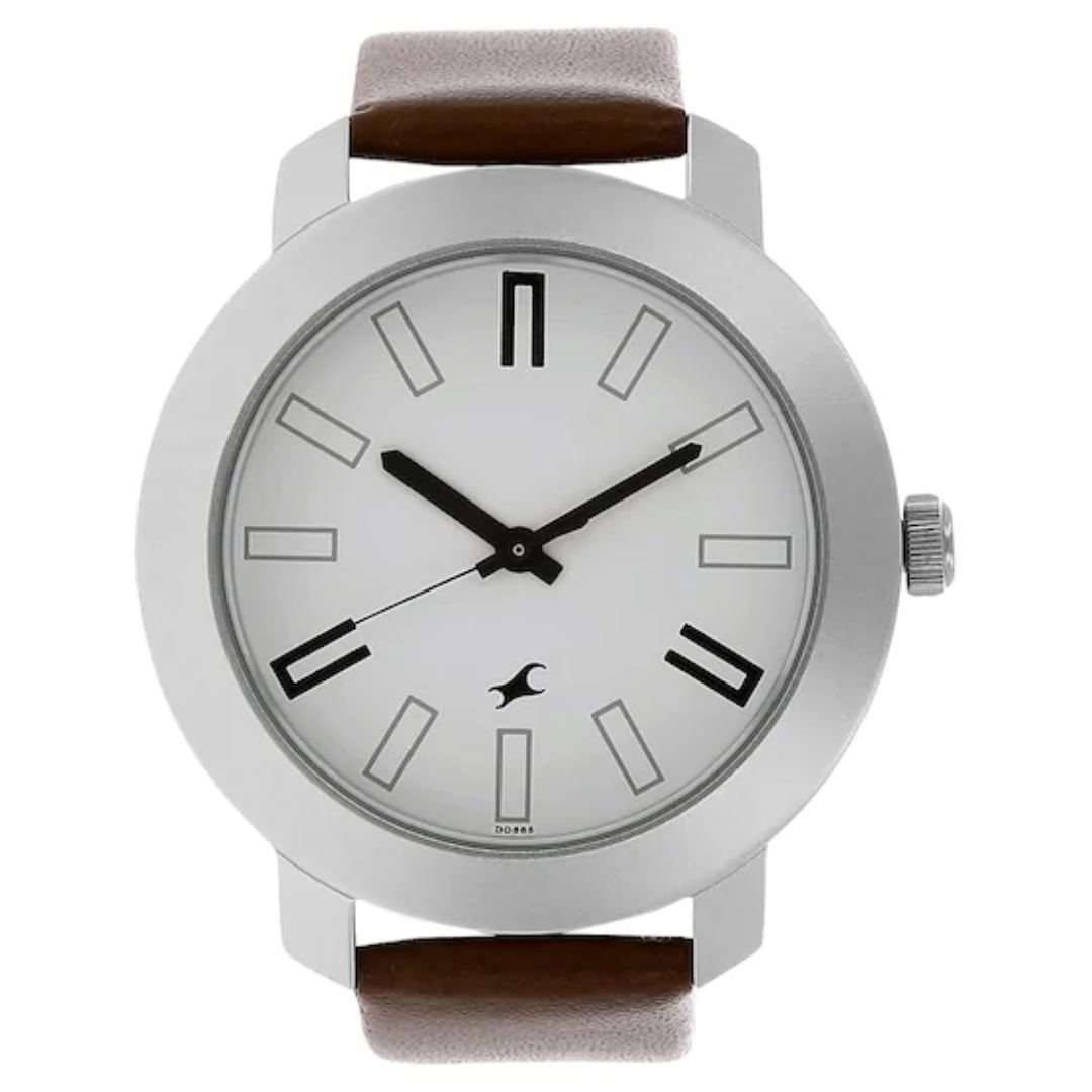 WHITE DIAL BROWN LEATHER STRAP WATCH NP3120SL01