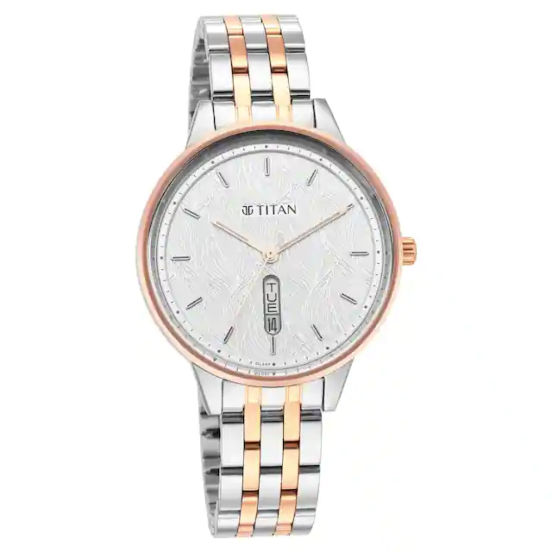 Titan Workwear Silver Dial Two Toned Stainless Steel Strap Watch 2648KM01