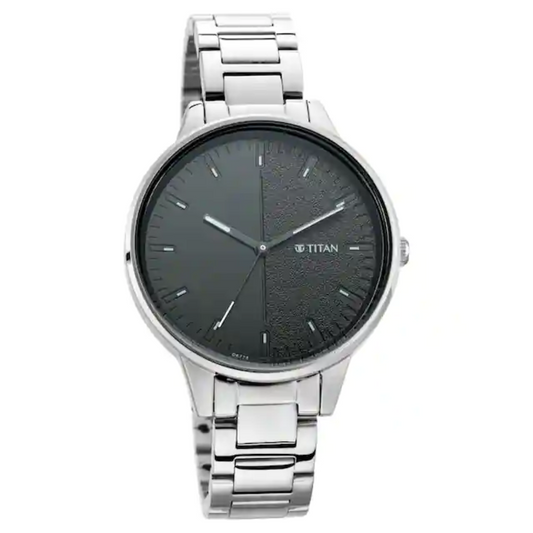 Titan Workwear Watch with Black Dial Metal Strap 2648SM02