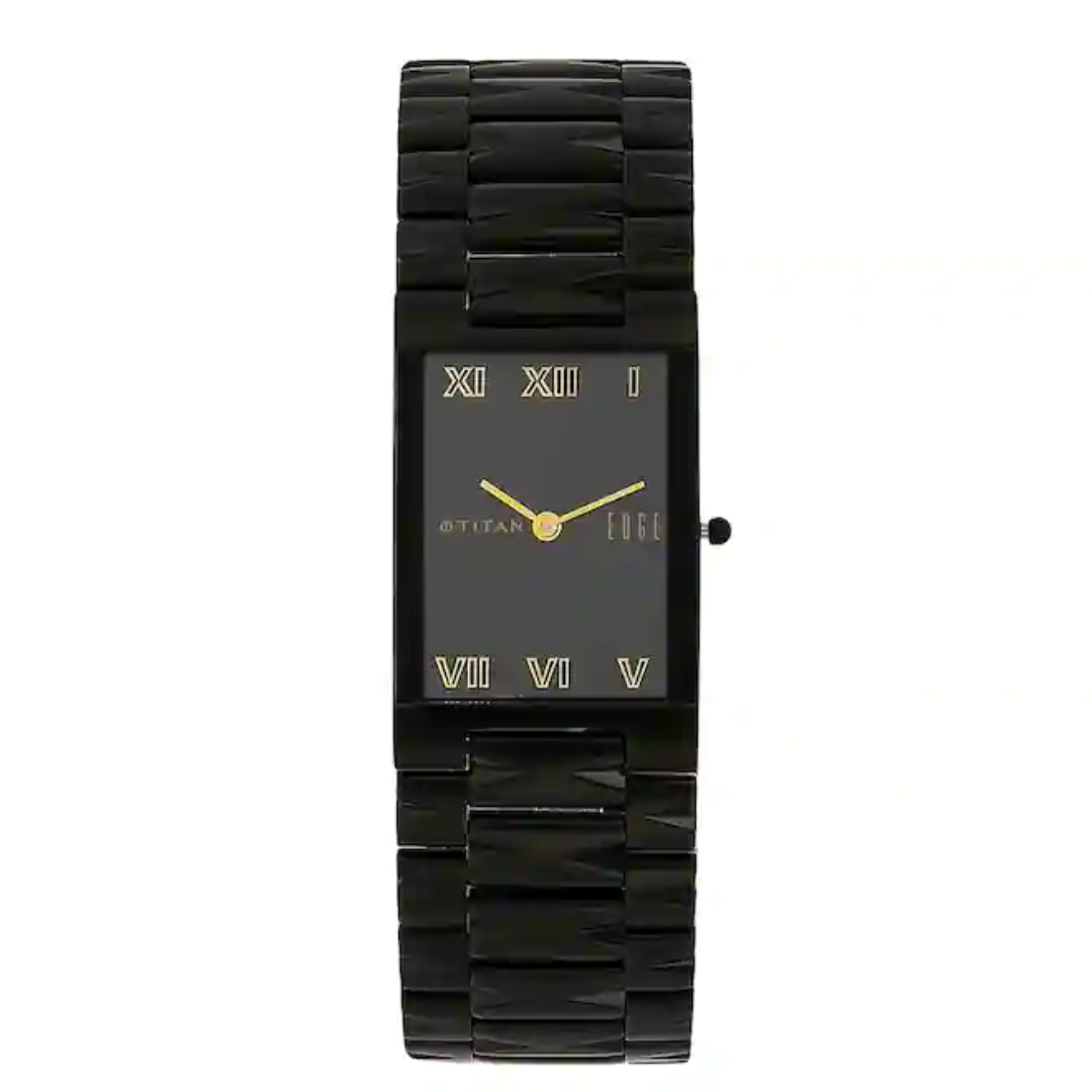 Titan Edge Black Dial Black Stainless Steel Strap Watch NP1296NM01