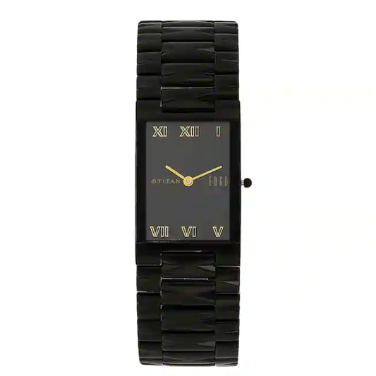 Titan Edge Black Dial Black Stainless Steel Strap Watch NP1296NM01