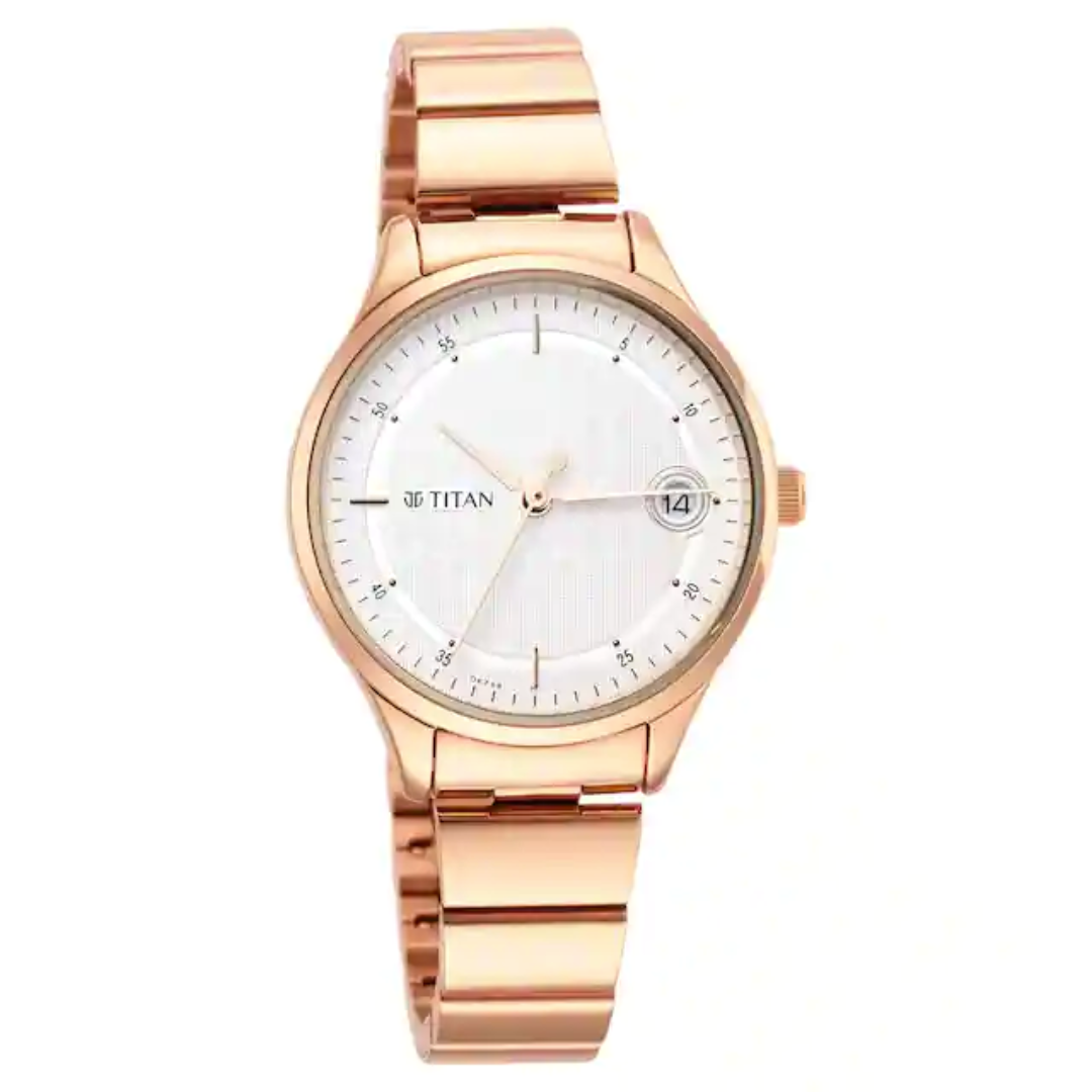 Titan Workwear Silver Dial Rose Gold Stainless Steel Strap Watch NP2649WM01 (DK788)