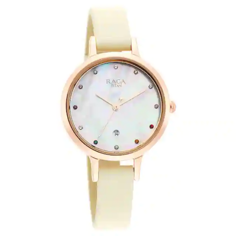 Titan Raga Viva Watch with Mother Of Pearl Dial & Brass Strap 2666WL03