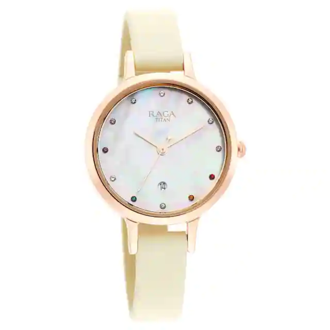 Titan Raga Viva Watch with Mother Of Pearl Dial & Brass Strap 2666WL03