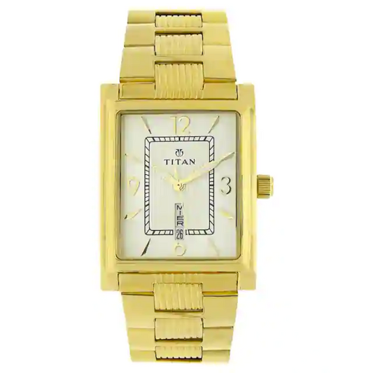 Titan Champagne Dial Golden Stainless Steel Strap Watch 90024YM07