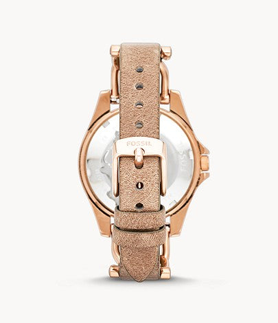 FOSSIL Riley Multifunction Rose-Tone & Sand Leather Watch ES3466