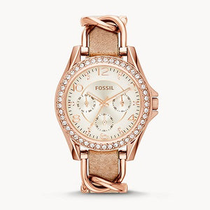 FOSSIL Riley Multifunction Rose-Tone & Sand Leather Watch - ES3466 - KRISHNA WATCH COMPANY