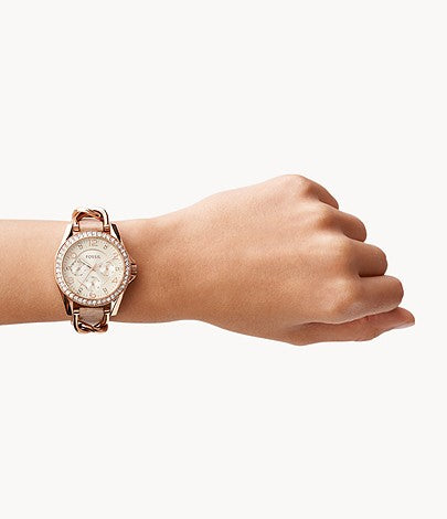 FOSSIL Riley Multifunction Rose-Tone & Sand Leather Watch ES3466