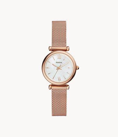FOSSIL Carlie Mini Three-Hand Rose Gold-Tone Stainless Steel Watch ES4433