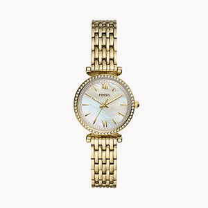 FOSSIL Carlie Mini Three-Hand Gold-Tone Stainless-Steel Watch - ES4735 - KRISHNA WATCH COMPANY