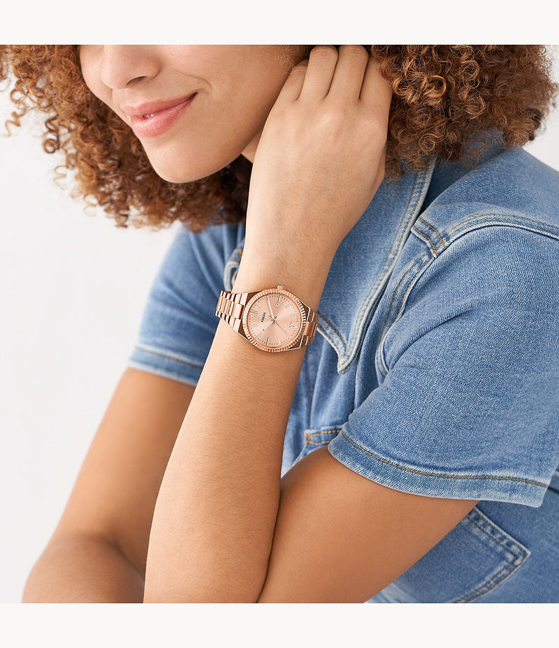 FOSSIL Scarlette Three-Hand Date Rose Gold-Tone Stainless Steel Watch ES5258 - KRISHNA WATCH COMPANY