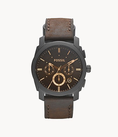 FOSSIL Machine Mid-Size Chronograph Brown Leather Watch FS4656