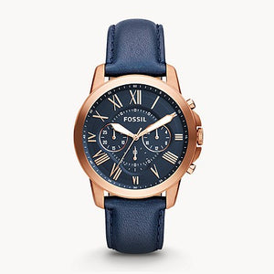 FOSSIL Grant Chronograph Navy Leather Watch - FS4835 - KRISHNA WATCH COMPANY