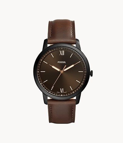 Minimalist Three-Hand Brown Leather Watch FS5551
