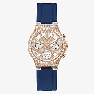 Guess Rose Gold Tone Case Blue Silicone Watch GW0257L3 - KRISHNA WATCH COMPANY
