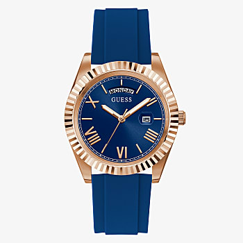 Guess Rose Gold Tone Case Blue Silicone Watch GW0335G2