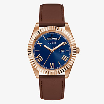 Guess Eco-Friendly Brown Leather Recycled Ultra Suede Strap Watch GW0353G2