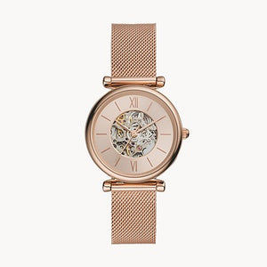 Carlie Automatic Rose Gold-Tone Stainless Steel Mesh Watch ME3175 - KRISHNA WATCH COMPANY
