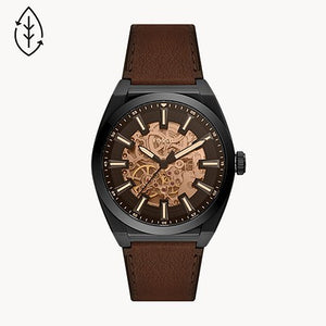 FOSSIL Everett Automatic Dark Brown Eco Leather Watch - ME3207 - KRISHNA WATCH COMPANY